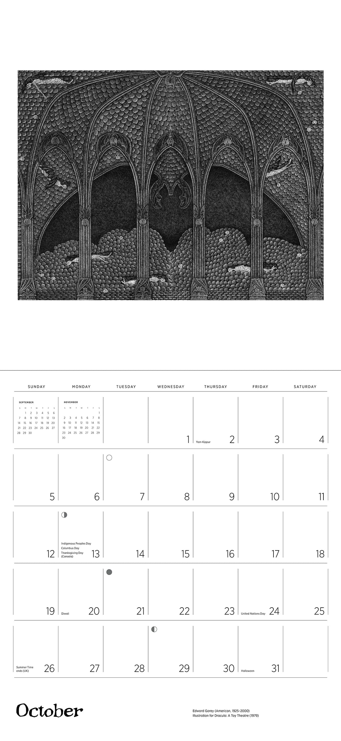 2025 Edward Gorey Wall Calendar (Dinged Corner)