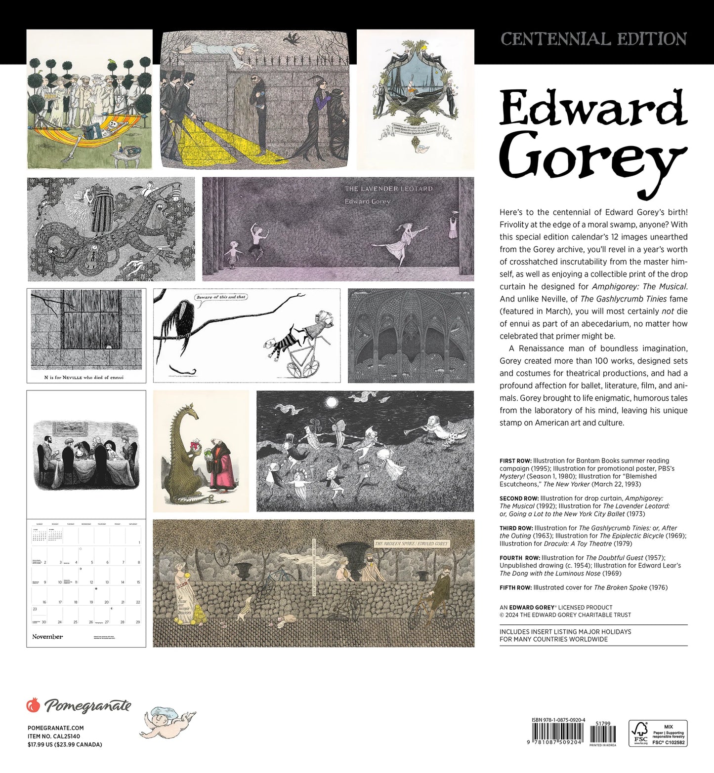 2025 Edward Gorey Wall Calendar (Dinged Corner)