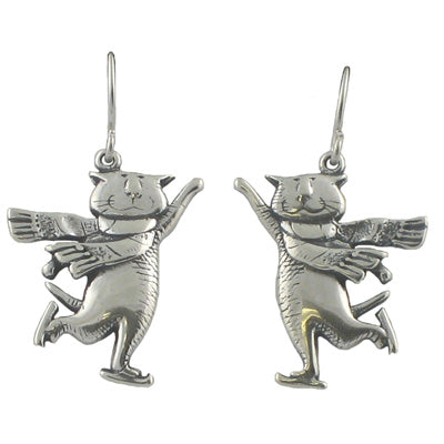 Skating Cat Earrings Sterling Silver - GoreyStore