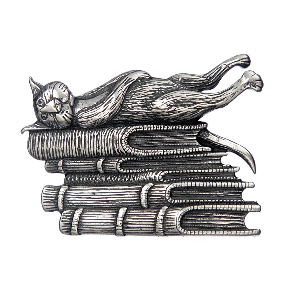 Book Cat Pin Sterling Silver